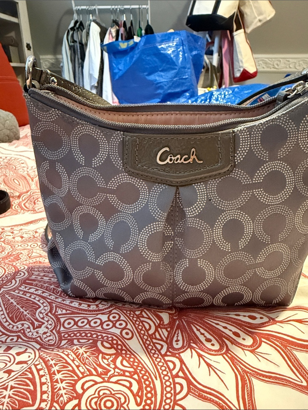 Coach Gray Signature Circle-Print crossbody